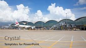  Presentation with airport port - Slide deck with hong-kong-october-02-planes background and a mint green colored foreground