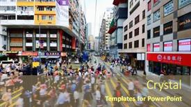  Presentation with running tracks - Audience pleasing presentation theme consisting of hong-kong-october-9-pedestrians backdrop and a coral colored foreground