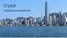  Presentation with hong kong china - PPT theme featuring hong kong panorama background and a light blue colored foreground