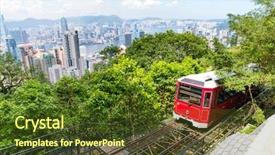  Presentation with tram - Audience pleasing PPT theme consisting of hong kong peak tram backdrop and a tawny brown colored foreground