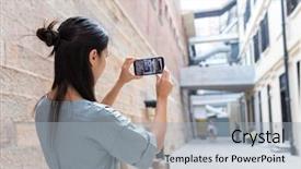  Presentation with nurse cellphone - PPT theme enhanced with hong kong police - woman taking photo on cellphone background and a light blue colored foreground