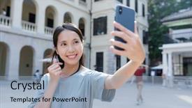  Presentation with empowered woman - Cool new slides with hong kong police - woman taking selfie with cellphone backdrop and a light blue colored foreground