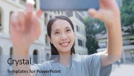  Presentation with selfie - Amazing theme having hong kong police - woman taking selfie backdrop and a light blue colored foreground