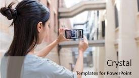  Presentation with tourist - Beautiful slides featuring hong kong police - woman tourist taking photo backdrop and a soft green colored foreground