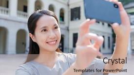  Presentation with mobile use - Slides enhanced with hong kong police - woman use of mobile phone background and a coral colored foreground