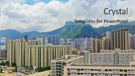  Presentation with public - PPT theme with hong kong public estate buildings with landmark lion rock at day background and a light blue colored foreground