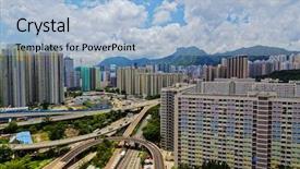  Presentation with public - Colorful slides enhanced with hong kong public estate with landmark lion rock at day backdrop and a light blue colored foreground
