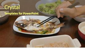  Presentation with dinner - Amazing slide deck having hong kong restaurants - couple have dinner together backdrop and a tawny brown colored foreground