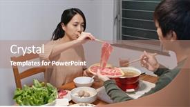  Presentation with home - Theme consisting of hong kong restaurants - couple having hot pot background and a coral colored foreground