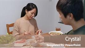  Presentation with dinner - PPT layouts enhanced with hong kong restaurants - family enjoy hot pot dinner background and a coral colored foreground
