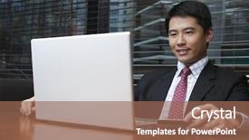  Presentation with credit card - Colorful slide deck enhanced with hong kong restaurants - handsome young businessman using laptop backdrop and a  colored foreground