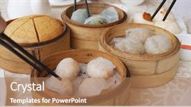  Presentation with chinese restaurant - Slide set enhanced with hong kong restaurants - having dim sum in chinese background and a coral colored foreground