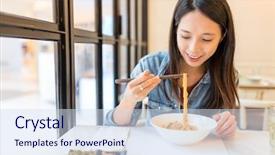  Presentation with chinese restaurant - Cool new presentation theme with hong kong restaurants - woman eating noodles in chinese backdrop and a sky blue colored foreground