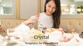  Presentation with restaurant booking - Theme having hong kong restaurants - woman having meal in restaurant background and a lemonade colored foreground