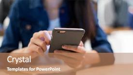  Presentation with restaurant - Beautiful PPT layouts featuring hong kong restaurants - woman read on cellphone backdrop and a coral colored foreground