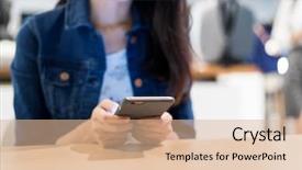  Presentation with real woman hair texture human - Slide deck with hong kong restaurants - woman read on cellphone background and a coral colored foreground