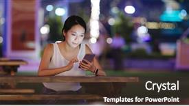  Presentation with mobile use - Beautiful presentation theme featuring hong kong restaurants - woman use of mobile phone backdrop and a tawny brown colored foreground