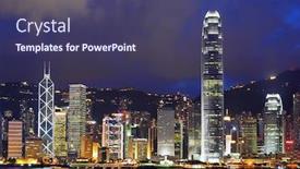  Presentation with hong kong - Colorful PPT theme enhanced with hong-kong-skyline-at-night backdrop and a violet colored foreground