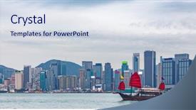 Presentation with china travel - Slide deck consisting of hong kong skyline banner panorama background and a sky blue colored foreground