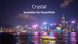  Presentation with hong kong china - Audience pleasing presentation theme consisting of hong-kong-skyline-cityscape-downtown backdrop and a navy blue colored foreground