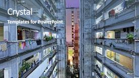  Presentation with slum area - Beautiful PPT theme featuring hong kong slum downtown area backdrop and a ocean colored foreground