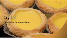  Presentation with macau - PPT layouts having hong kong style egg tart background and a yellow colored foreground