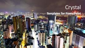  Presentation with rise - PPT layouts consisting of hong kong with many high rise building at night background and a tawny brown colored foreground