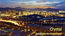  Presentation with hongkong - Presentation theme enhanced with hongkong asian city sunset yuen long district highway and paddy field rice shooting at kai kung leng background and a tawny brown colored foreground