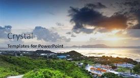  Presentation with hongkong - Amazing PPT theme having hongkong-country-sunset backdrop and a light blue colored foreground