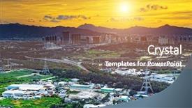  Presentation with hongkong - Presentation theme consisting of hongkong sunset yuen long district highway and paddy field rice shooting at kai kung leng background and a violet colored foreground