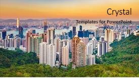  Presentation with hong kong - Amazing PPT theme having hongos - hong kong skyline at sunset backdrop and a yellow colored foreground