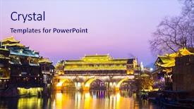  Presentation with ancient china - Amazing PPT theme having hongqiao bridge at fenghuang phoenix backdrop and a sky blue colored foreground
