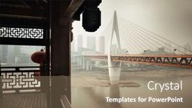 Presentation with architecture city - Presentation theme having hongyadong-complex-with-bridge background and a coral colored foreground