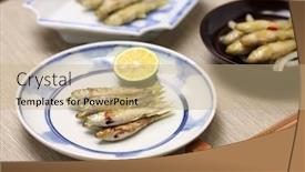  Presentation with cuisine moleculaire - Beautiful PPT theme featuring honmoroko-willow-gudgeon-japanese-cuisine backdrop and a coral colored foreground