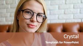  Presentation with glasses - Audience pleasing slides consisting of honny - beautiful happy blonde in glasses backdrop and a  colored foreground