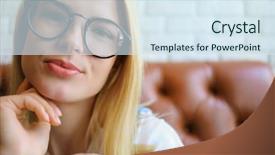  Presentation with paint white brick wall - Theme consisting of honny - blonde in glasses poses background and a sky blue colored foreground