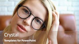  Presentation with white brick wall - Slides with honny - pretty blonde in glasses poses background and a coral colored foreground