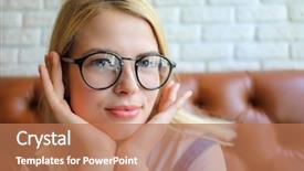  Presentation with white brick wall - Audience pleasing PPT theme consisting of honny - pretty woman in glasses poses backdrop and a coral colored foreground