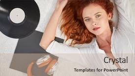  Presentation with vinyl - Amazing slide deck having honny - woman listening vinyl at home backdrop and a  colored foreground