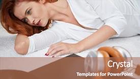  Presentation with vinyl - Presentation theme enhanced with honny - woman listening vinyl at home background and a  colored foreground