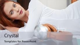  Presentation with vinyl - PPT layouts with honny - woman listening vinyl at home background and a  colored foreground