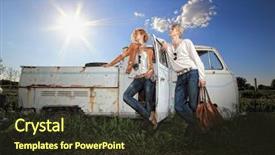  Presentation with old car - PPT layouts with honny - young couple on a old background and a  colored foreground