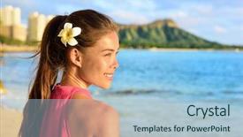  Presentation with waikiki beach - Theme having honolulu - hawaiian beach woman on waikiki background and a light blue colored foreground
