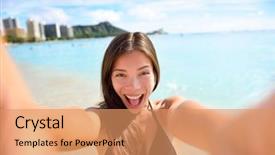  Presentation with honolulu hawaii waikiki beach - PPT theme with honolulu city oahu hawaii usa background and a coral colored foreground