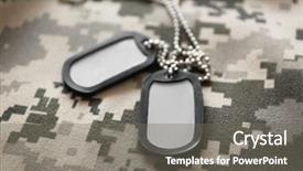  Presentation with army - Theme featuring honor badge - army tokens on military uniform background and a gray colored foreground