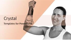  Presentation with gold medal ceremony - PPT layouts featuring honor badge - female athlete posing with gold background and a lemonade colored foreground