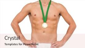  Presentation with gold medal - Audience pleasing theme consisting of honor badge - male athlete wearing gold medal backdrop and a lemonade colored foreground
