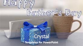  Presentation with text box - Cool new PPT theme with invitation breakfast - cup with gift box backdrop and a ocean colored foreground