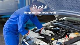  Presentation with mechanic repair - Audience pleasing PPT theme consisting of mechanic working under the hood backdrop and a ocean colored foreground