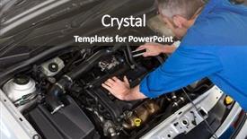  Presentation with mechanic repair - Cool new PPT theme with protection car - mechanic working under the hood backdrop and a ocean colored foreground